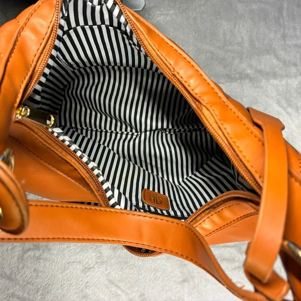Alexis Bendel Burnt Orange Quilted Hobo Shoulder Bag Chevron Gold Ring Detail